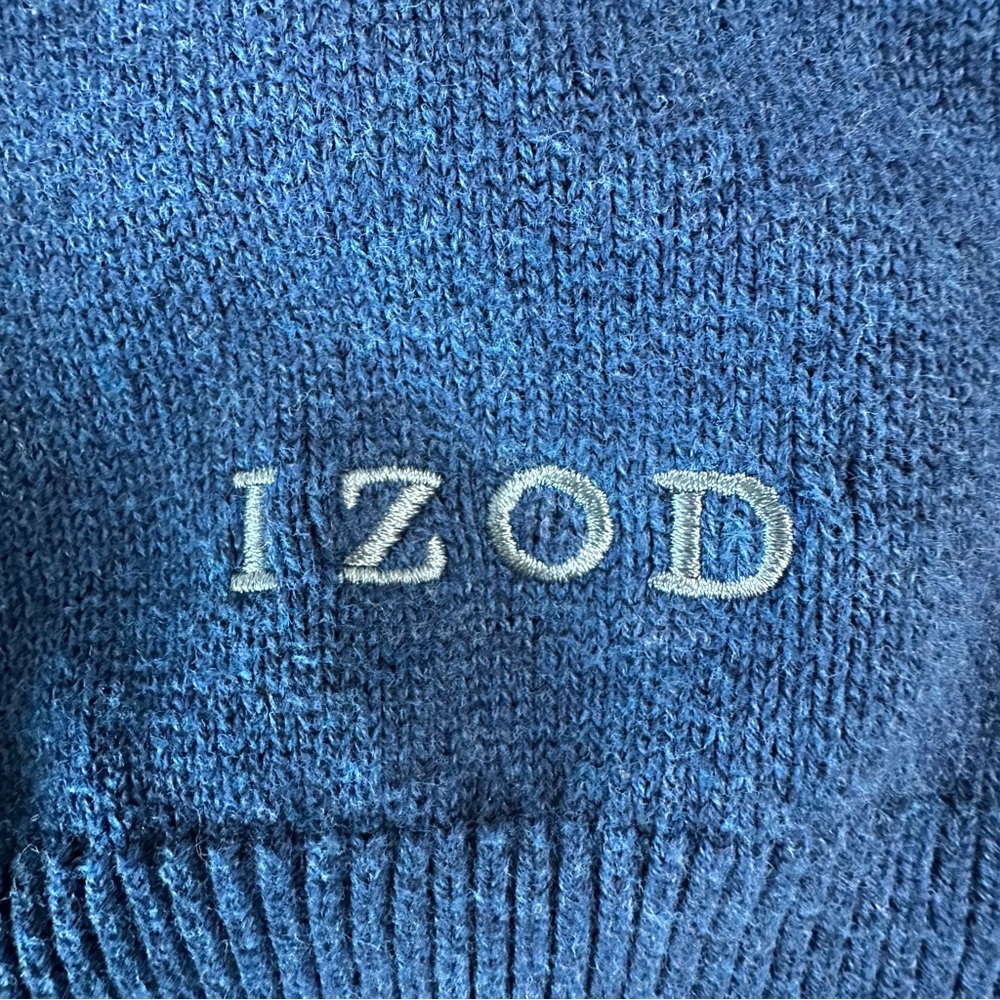 Men’s Izod Golf blue gray snap up collar sweater with elbow patches Size L - Picture 11 of 11